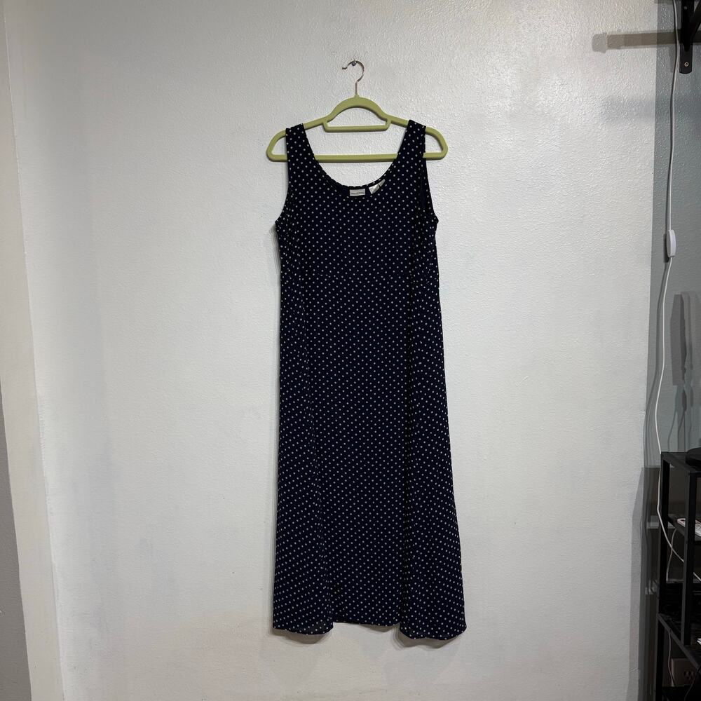 Sarah Chapman Polka Dot Midi Dress Navy White Sleeveless Y2K Sz L